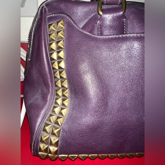 Coach bag Leather Deep Purple Gold Stud Purse Tassle Medium Large Size Handbag - Picture 13 of 14